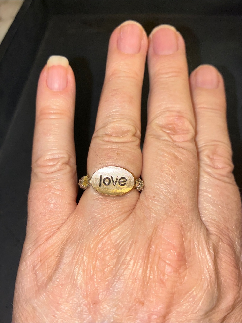 Love Oval Gold Tone Stretch Ring -Inspirational